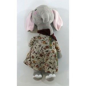 Metoo Me too Soft Plush whimsical elephant doll floral dress 12" Embroidered